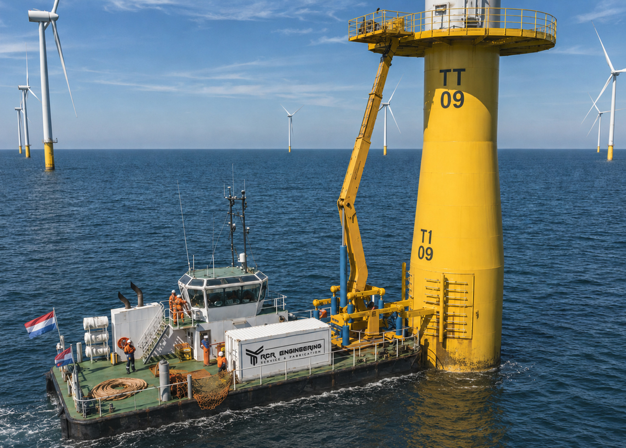 RCR-equipped work vessel at an offshore wind turbine foundation